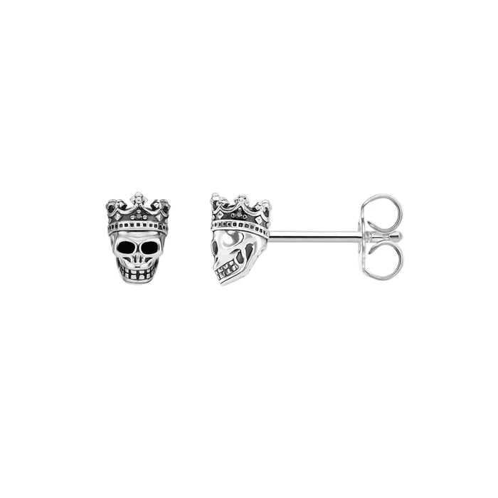 925 Sterling Silver Vintage Skull King Stud Earrings