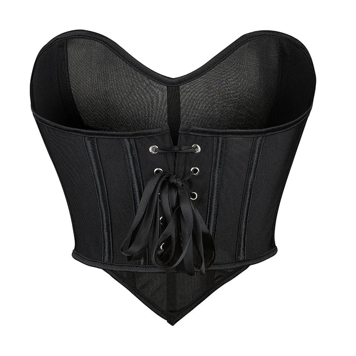 Mesh Cropped Top Corset Black Hollow Out Sweetheart Shape For Plus Size Women