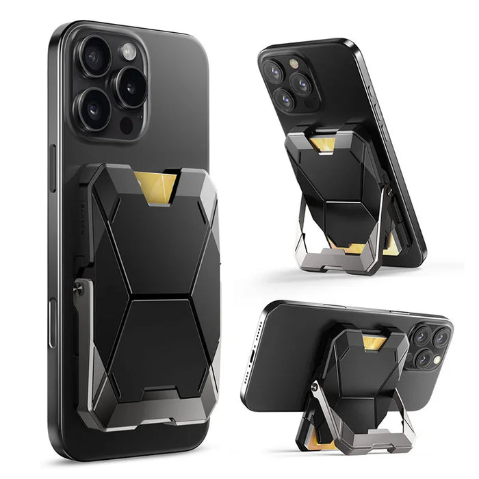For Iphone 16 / 15 / 14 / 13 Magsafe Phone Card Holder With Stand Metal Lock Cover Hold 6 Cards