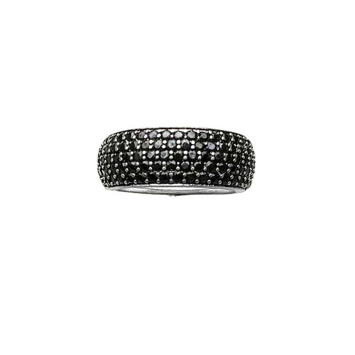 925 Sterling Silver Black Pave Band Ring Classic Europe Style Fine Jewelry For Men & Women