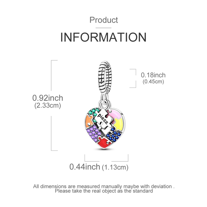 925 Sterling Silver Colourful Puzzle Pendant Charms For Bracelet Diy Gift