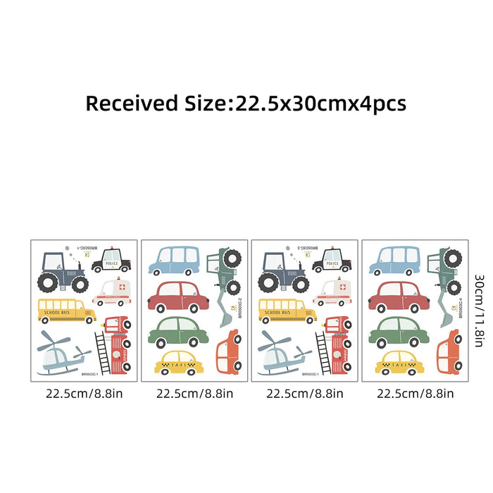 4Pc Cartoon Vehicle Wall Stickers For Kids Room Decor