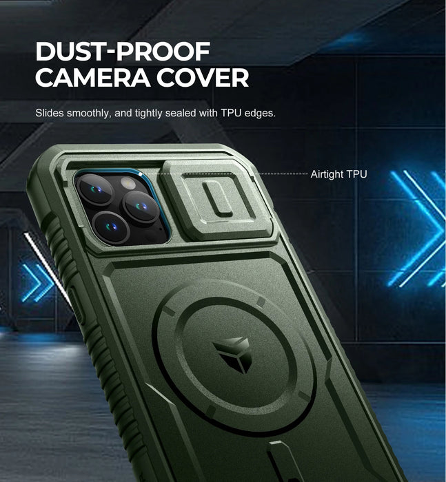 For Iphone 13 Pro Max Full Body Rugged Armor Shockproof Magnetic Case With Camera Case And Built-In Screen Protector Kickstand