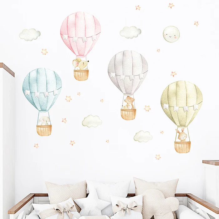 4Pc Watercolour Hot Air Balloon Wall Stickers For Kids Room Decor
