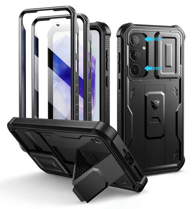 For Samsung Galaxy A35 5G Full-Body Rugged Holster & Kickstand Shockproof Case With Built-In Screen Protector Camera Case