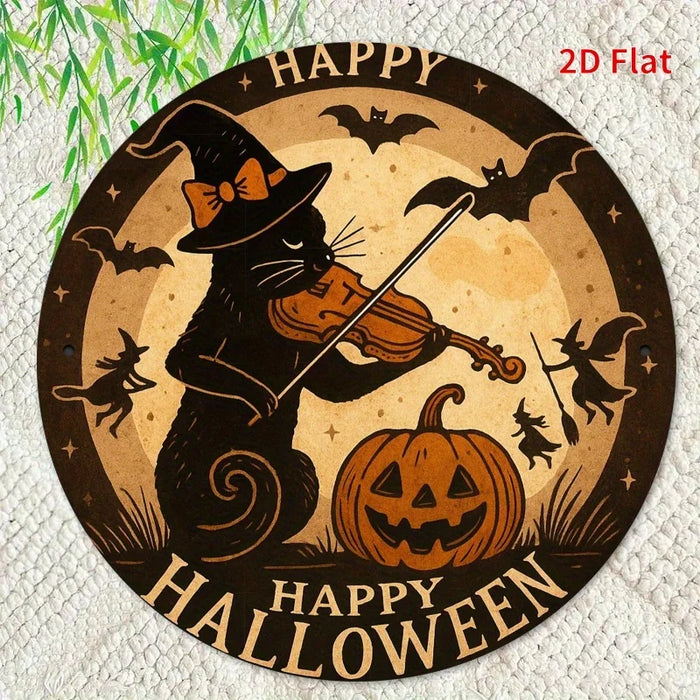 Happy Halloween Cat & Pumpkin Iron Sign 2D Flat Print For Bedroom