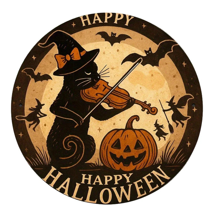 Happy Halloween Cat & Pumpkin Iron Sign 2D Flat Print For Bedroom