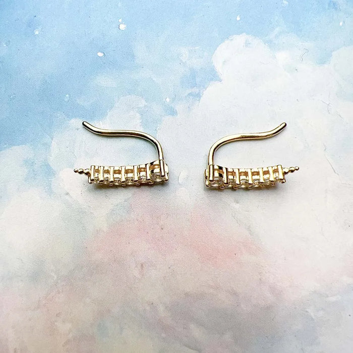 925 Sterling Silver White Stone Ear Climbers For Women