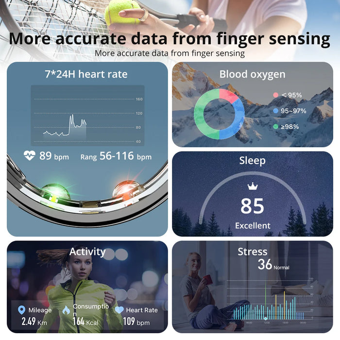 Unisex Smart Ring With Charging Case Health Monitor 5Atm Waterproof