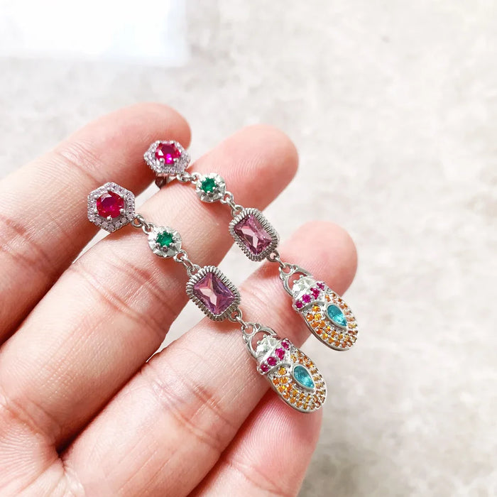 925 Sterling Silver Boho Scarab Earrings Colourful Drop Design Lucky For Women