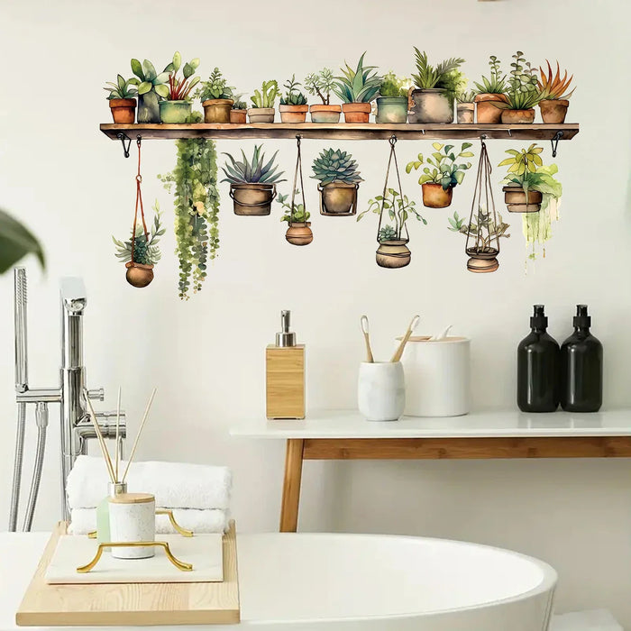 Flower Shelf Wall Stickers For Home Decor And Kids Room Decoration