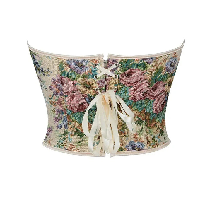 Floral Embroidered Plus Size Corset S-6Xl Strapless & Backless Lace Up 5 Brooches