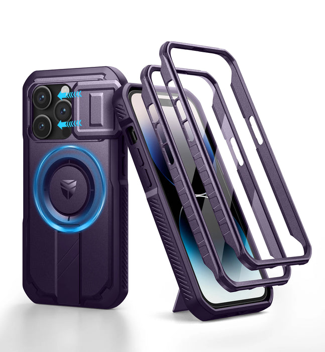 For Iphone 14 Pro Rugged Armor Shockproof Case With Built-In Sliding Camera Case And Built-In Screen Protector Kickstand