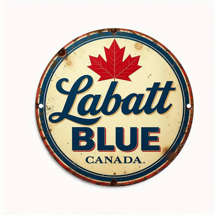 Vintage Labatt Blue Canada Beer Sign Rustic Round Aluminum Wall Art