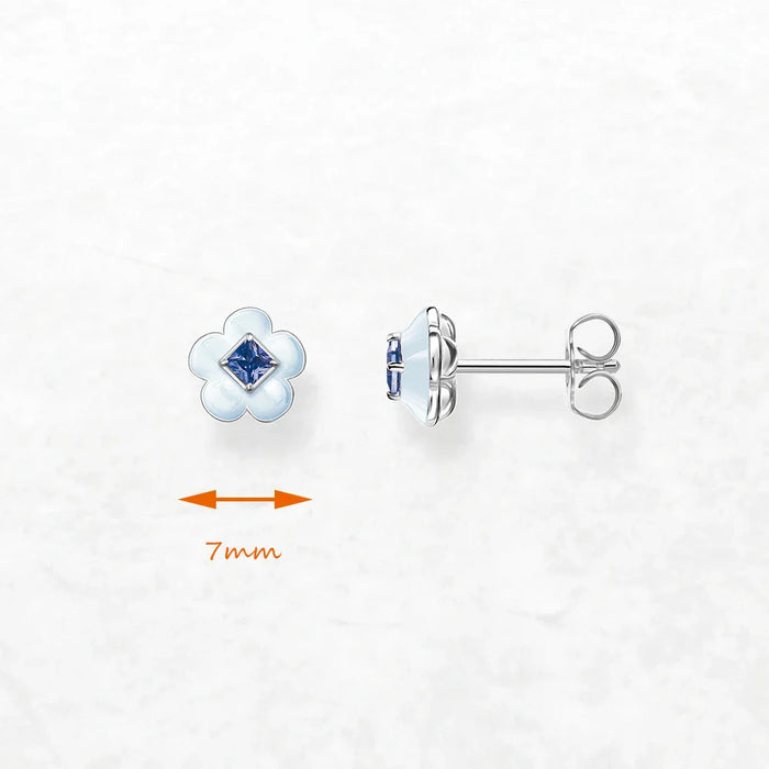 925 Sterling Silver Blue Flower Stud Earrings 2024 Summer Gift