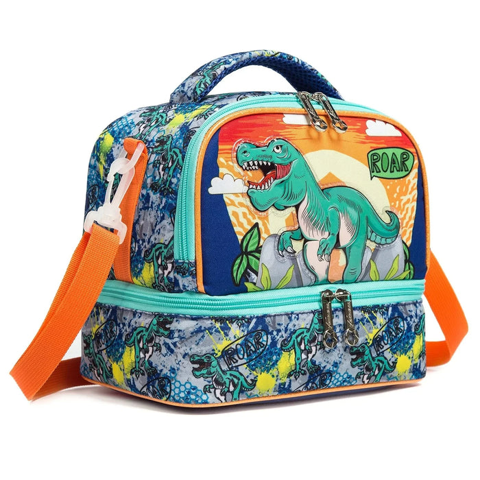 Insulated Bento Cooler Bag For Kids 2 Compartments Adjustable Strap