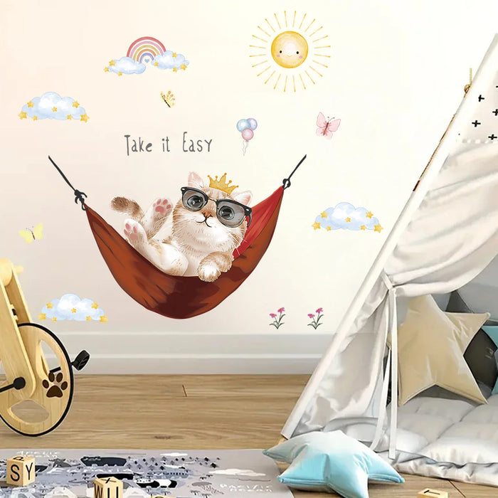 Adorable Cat Sun Wall Decals For Kids Room Decor