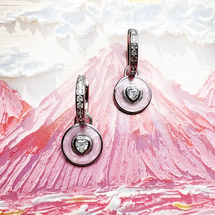 925 Sterling Silver Romantic Gift Pink Heart Hoop Earrings Real Fine Jewelry For Women Love