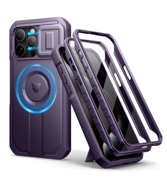 For Iphone 15 Pro Max Rugged Armor Shockproof Case With Built-In Sliding Camera Case And Built-In Screen Protector Kickstand