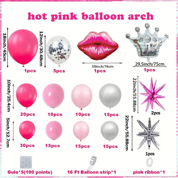 148Pcs Pink And Exploding Star Silver Crown Balloon Arch Set Birthday Party Mother'S Day Bridal Shower Wedding Home Decor
