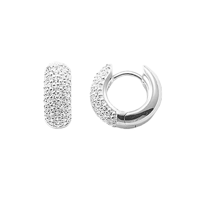 925 Sterling Silver Stunning Hinged Hoop Earrings Pave Europe Glam Design For Women