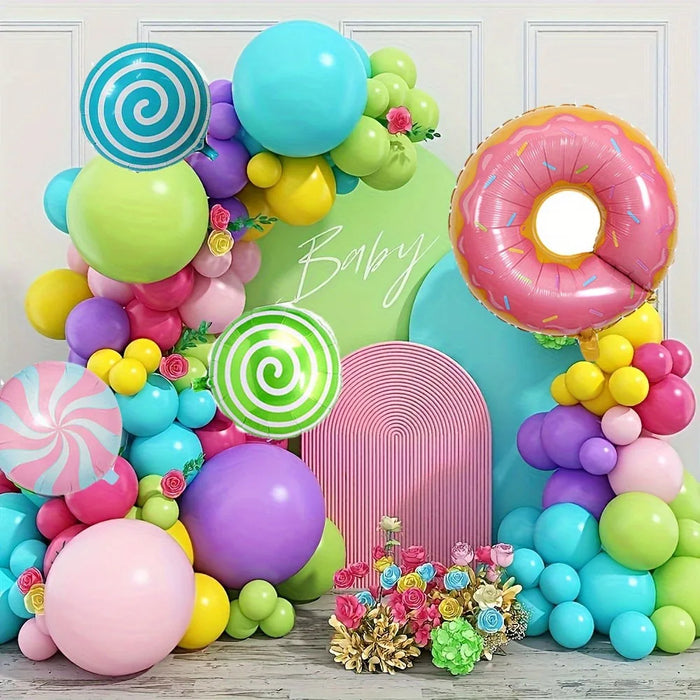 131Pcs Rainbow Lollipop Balloon Garland Decoration Set Birthday Party Pride Month Indoor And Outdoor Style Decoration