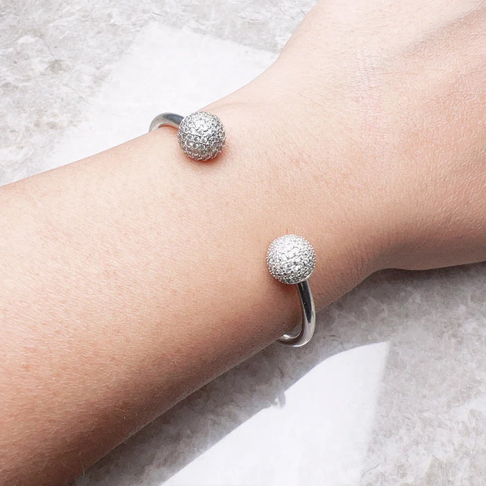 925 Sterling Silver Disco Ball Bangle Bracelet European Fashion Jewelry For Women