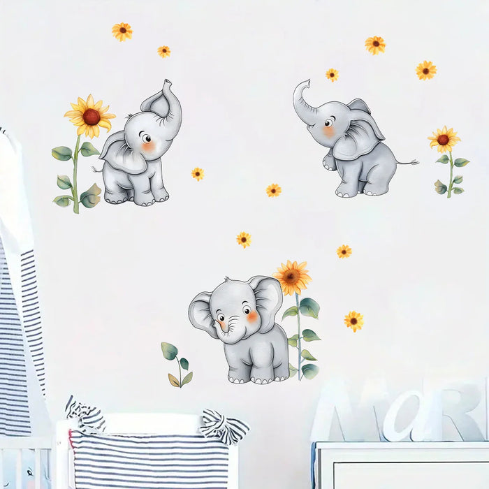 Adorable Sunflower Elephant Wall Decals For Kids Room Decor
