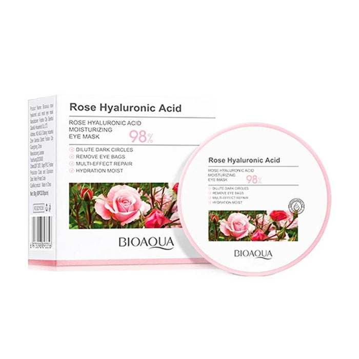 60 Piece Bioaqua Rose Hyaluronic Acid Eye Mask Anti Dark Circles & Bags Moisturizing & Anti Aging Patches For Eyes