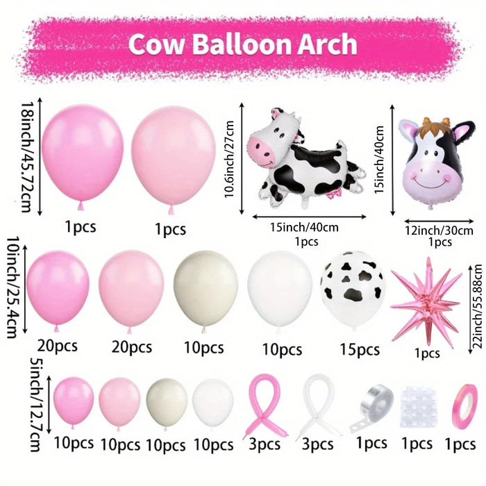 129Pcs Cow Balloon Arch Set With White Cow Print Balloon And Pink Starburst Farm Cowboy Girl Cow Theme Birthday Party Decoration