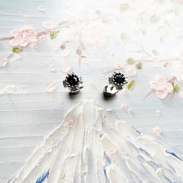 925 Sterling Silver Vintage Black Zircon Star Stud Earrings