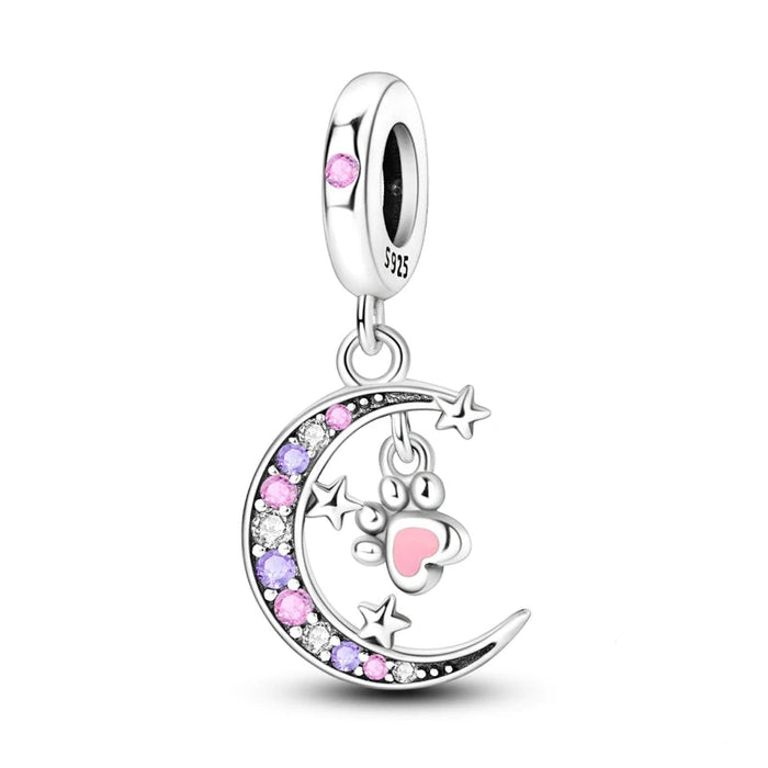 925 Sterling Silver Star Moon Paw Pendant Fits Bracelets & Necklaces