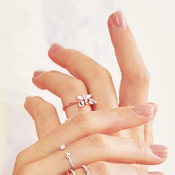 925 Sterling Silver Rose Gold Dragonfly Ring Europe Style Fine Jewelry For Women