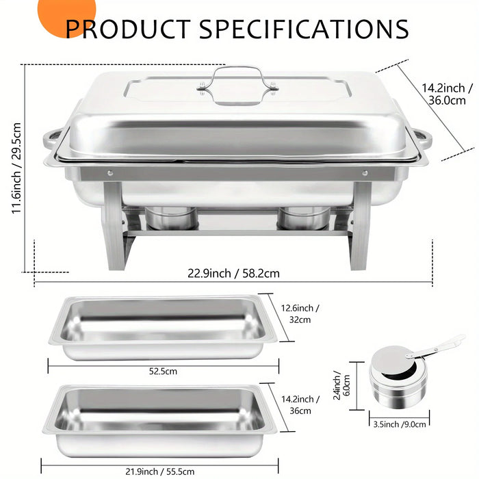 8Qt Chafing Dish Set Silver Stainless Steel Full Size Catering Chafer Banquet