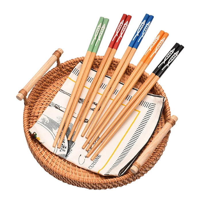 5 Pairs Bamboo Chopsticks Set Reusable Sushi Utensils