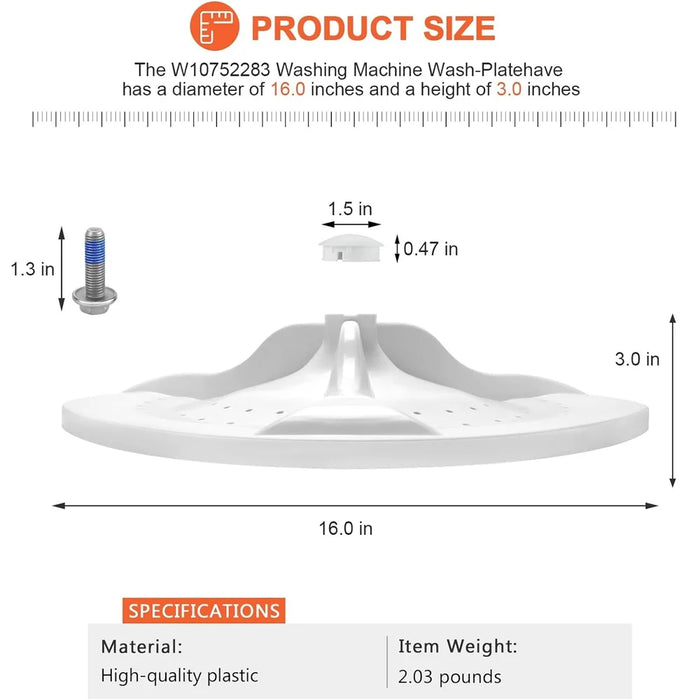 W10752283 Washing Machine Washplate For Whirlpool Washing Machine Wtw5000Dw1 W10834890 W10609476 Ap5956378 3452757 Ps10064549