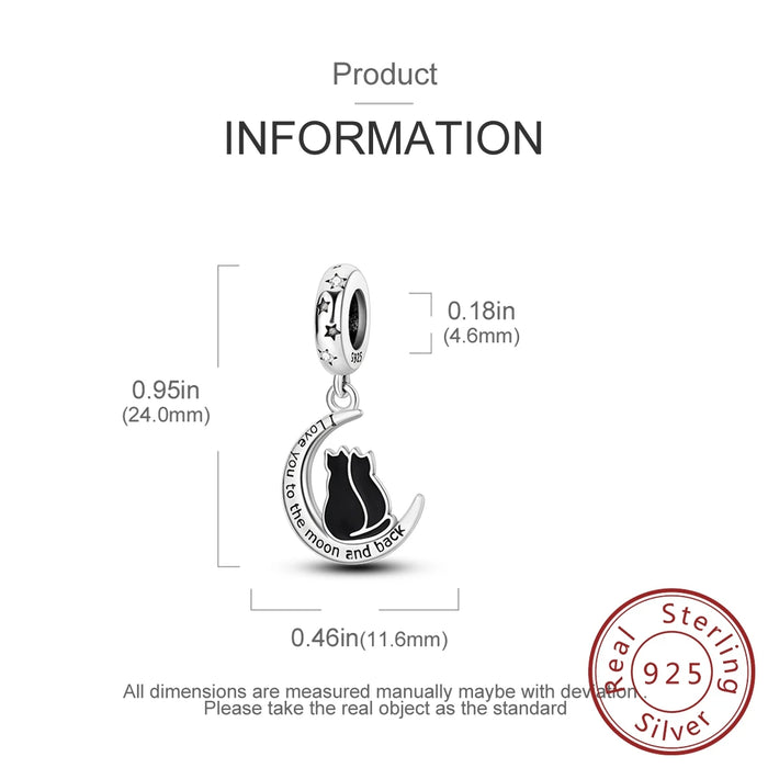 925 Sterling Silver Star Moon Cat Pendant Fits Bracelet Diy Gift For Women