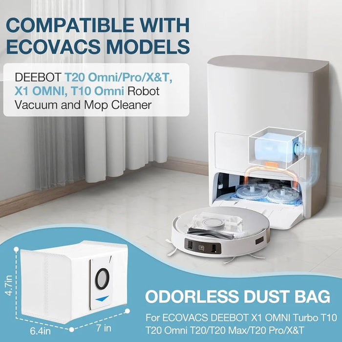 12 Pieces Vacuum Bag Compatible With Ecovacs Deebot X1 Omni / Turbo T10 / T20 Omni / T20 / T20 Max / T20 Pro / X & T Series Vacuum Cleaner