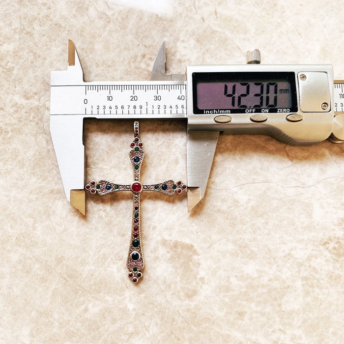 925 Sterling Silver Bohemian Cross Pendant Colourful Victorian Jewelry For Women