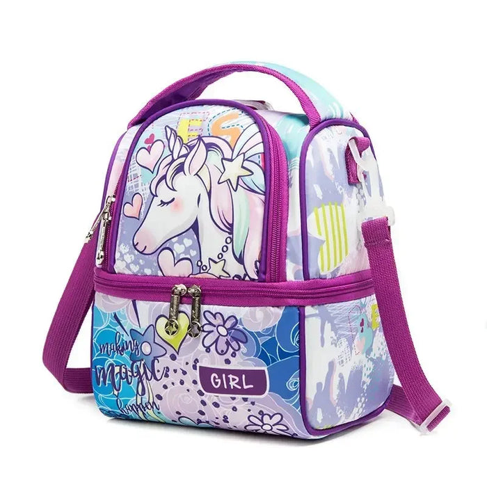 Kids Insulated Lunch Bag With Adjustable Strap High Capacity Bento Box For School Mermaid Sequin Design