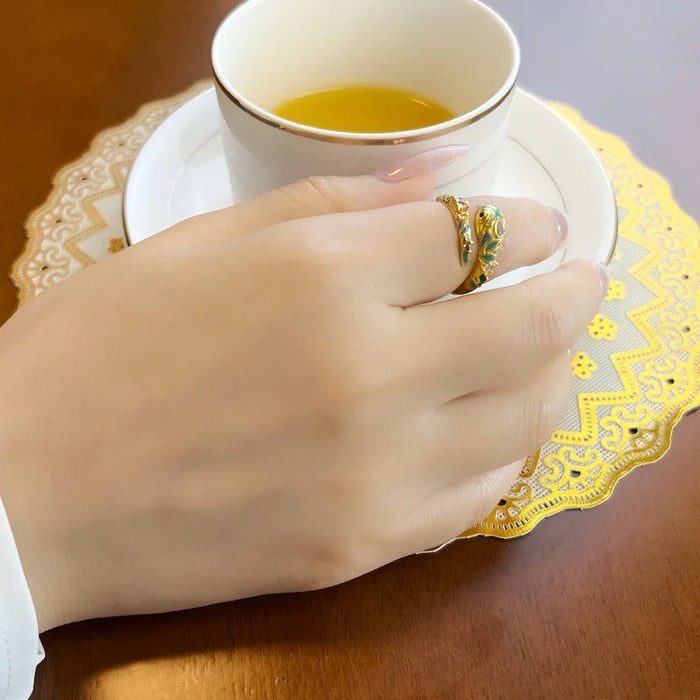 925 Sterling Silver Golden Snake Ring European Fashion Jewelry For Women