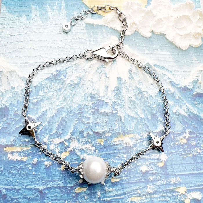 925 Sterling Silver Cosmic Pearl Star Bracelet For Women