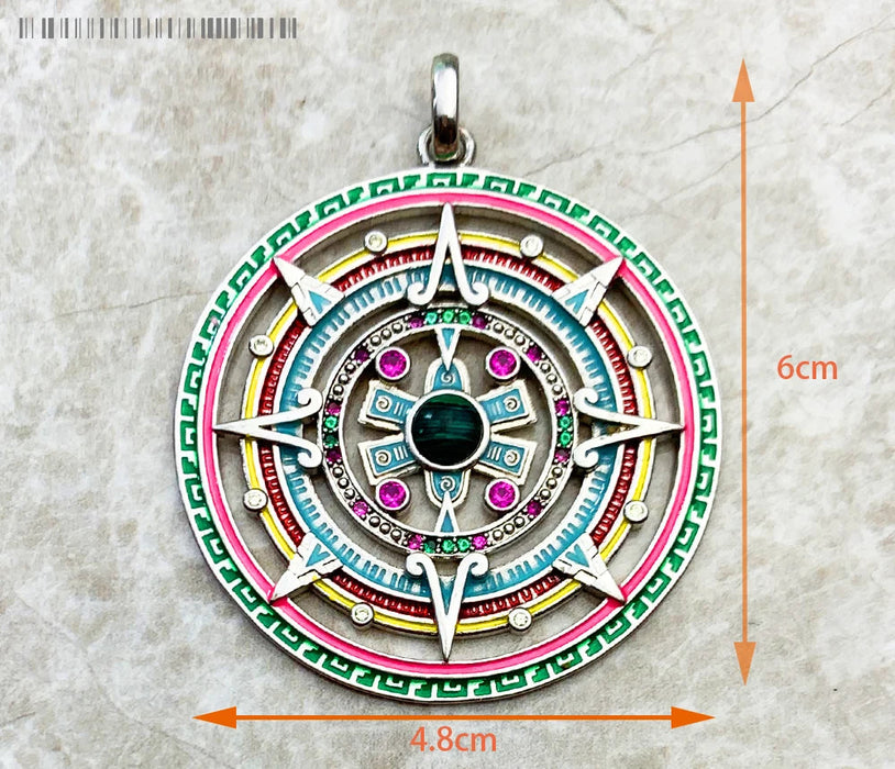 925 Sterling Silver Aztec Tiger Chakra Amulet Pendant Mythical Compass Jewelry For Women & Men