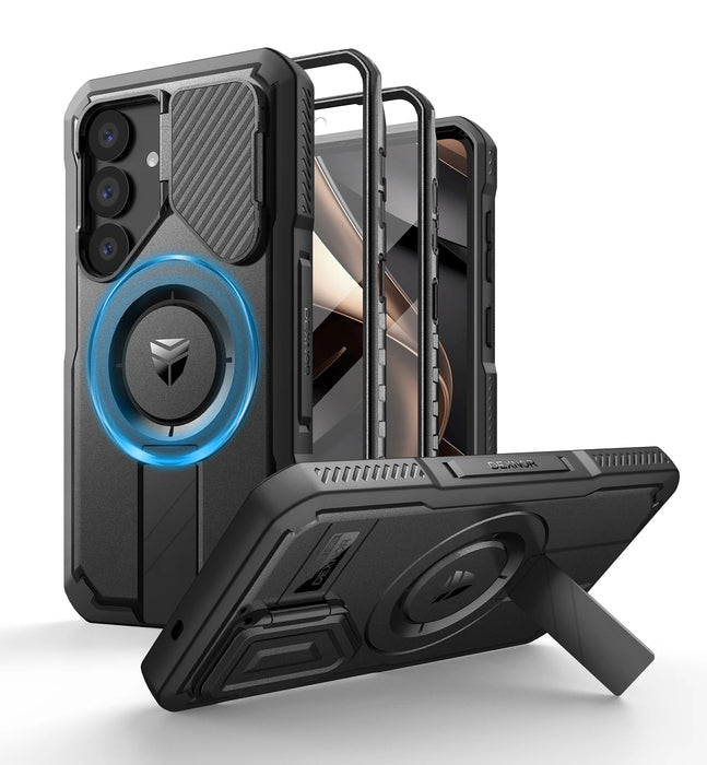 For Samsung Galaxy S25 Rugged Shockproof Built-In Screen Protector Kickstand Case With Built-In Sliding Camera Case