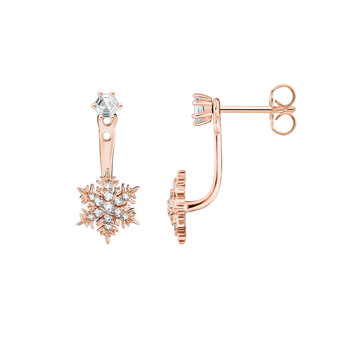 925 Sterling Silver Romantic Gift Snowflake Earrings Rose Gold Women