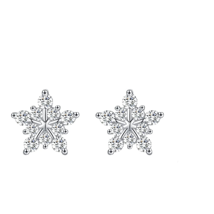 925 Sterling Silver Dazzling Moissanite Snowflake Studs