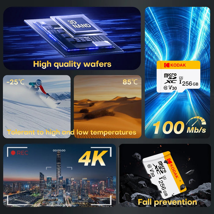 Kodak 256gb Micro Tf Memory Card 4k Full Hd High Speed Phone / Camera / Computer
