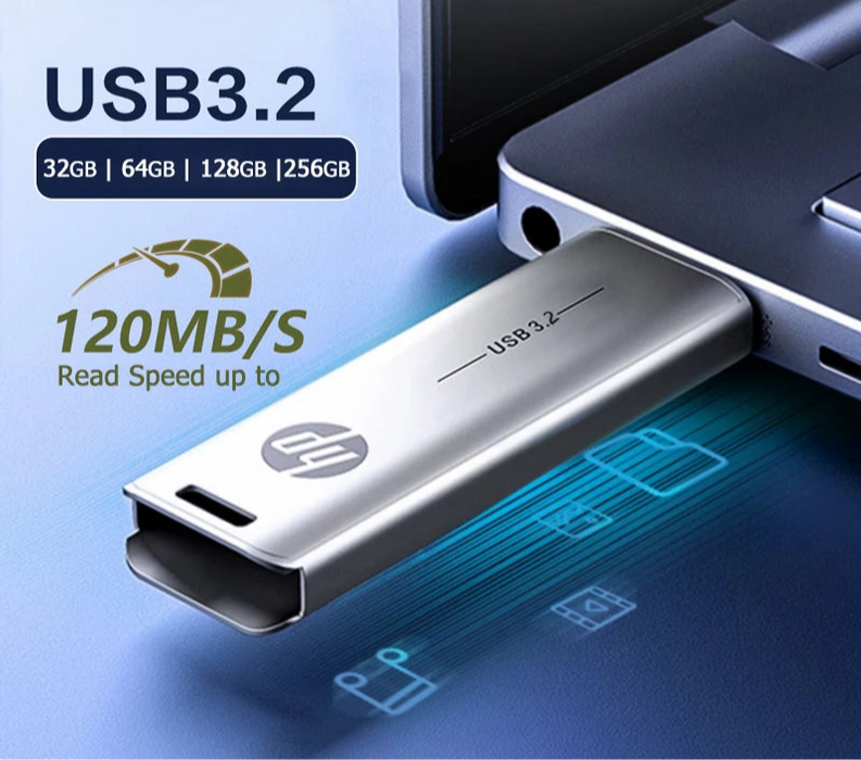 HP High Speed Usb3.2 Flash Drive 32gb To 256gb Capacity Metal Design For Pc Office Mobile