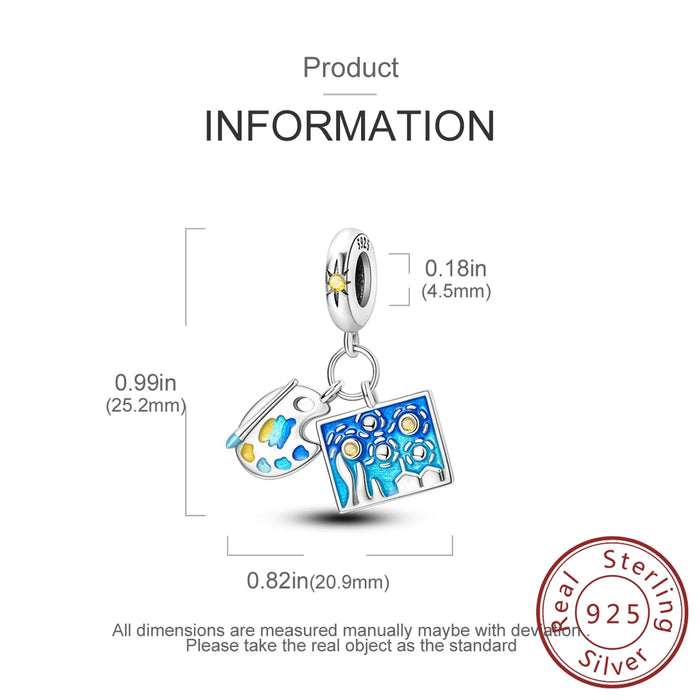 925 Sterling Silver Colour Palette Pendant Fits Bracelets Diy Gift For Women