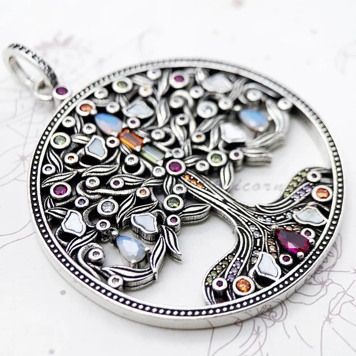 925 Sterling Silver Boho Tree Pendant Colourful Nature Jewelry For Women Summer 2022 Gift